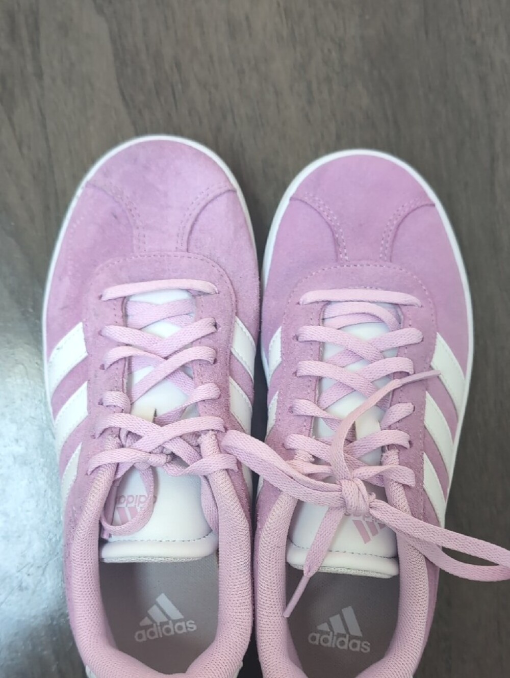 Kids Adidas Light Pink Suede Sneakers with White Stripes